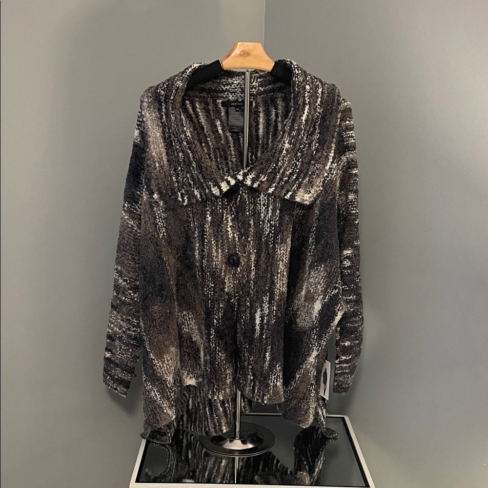 Vertigo Paris Dolman Sleeve Collared Cardigan charcoal marled grey/brown